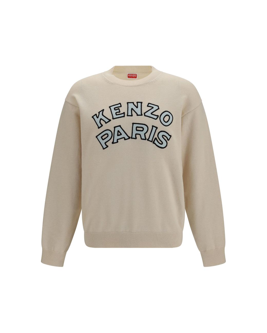 KENZO Gray Crewneck Sweater Emblem Merino Wool for men