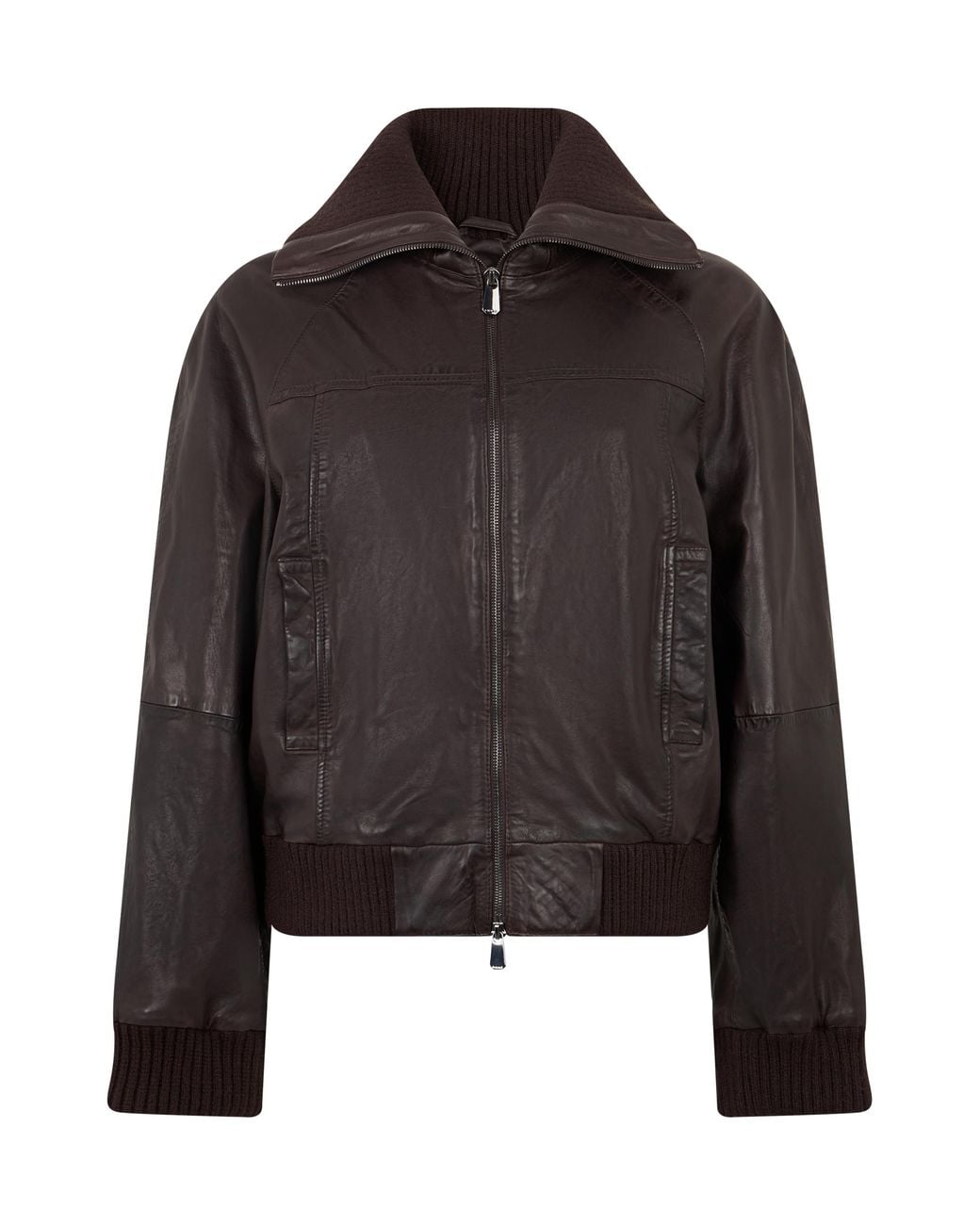Pinko Black Leather Jacket With Knit Inserts