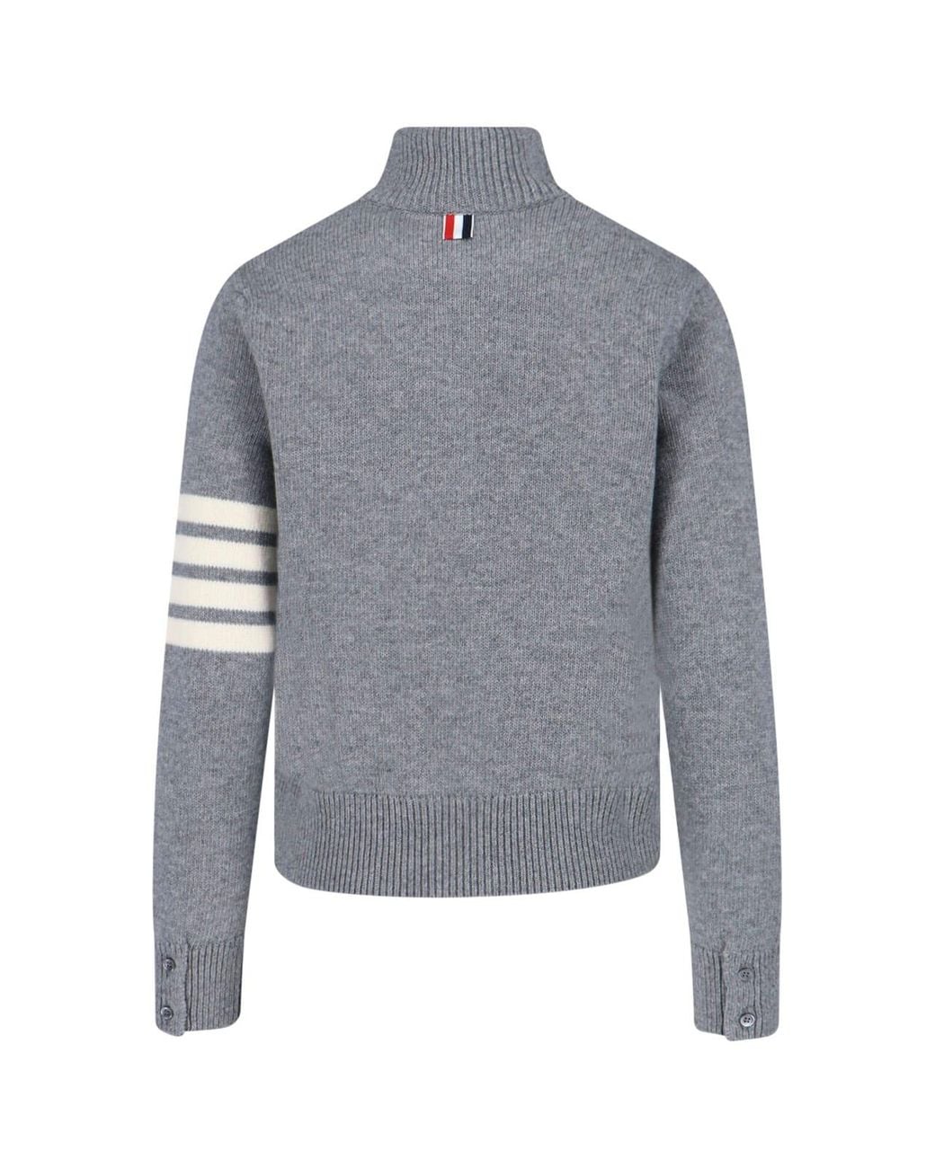 Thom Browne Gray Wool Zip Sweater 4-Bar Detail