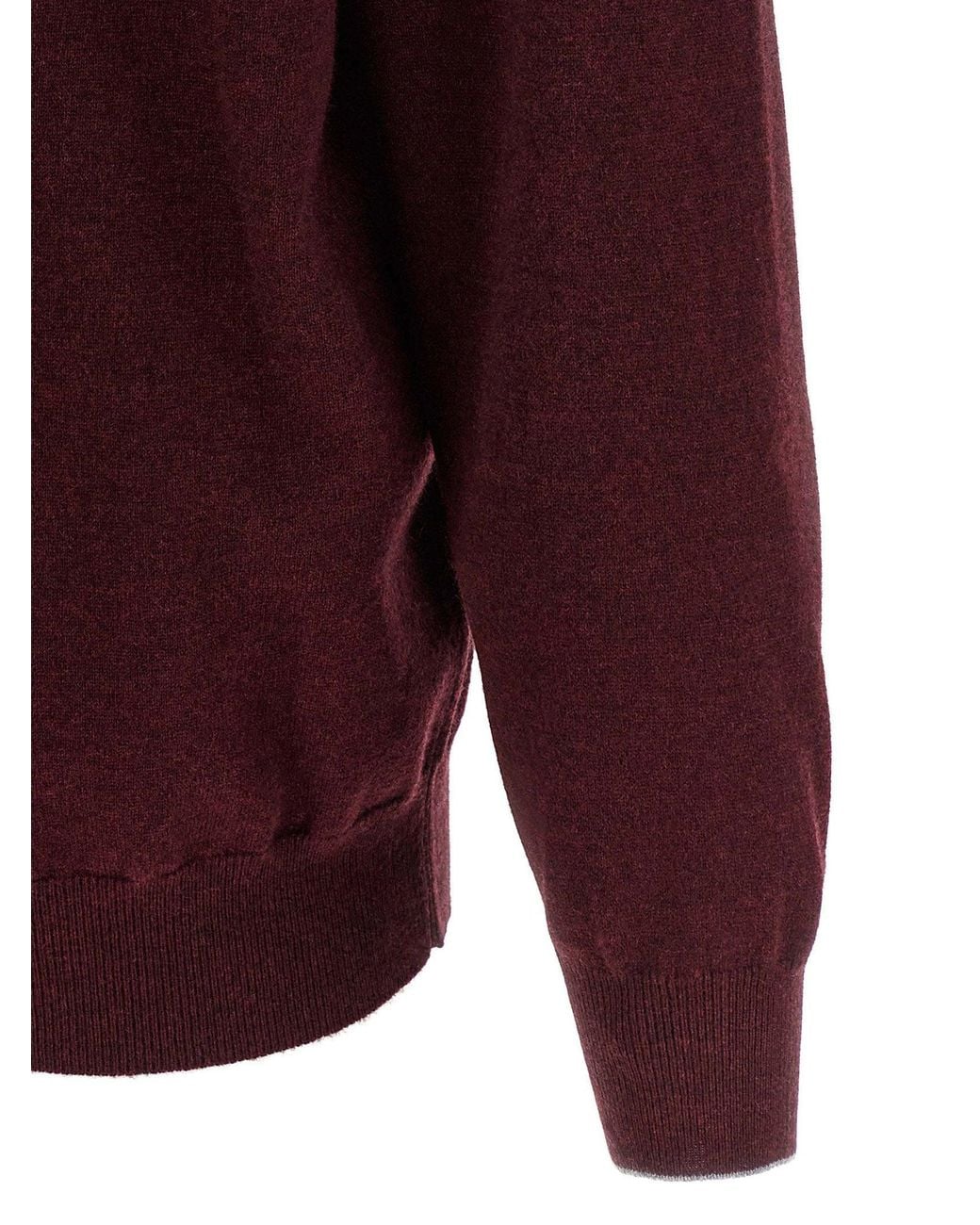 Brunello Cucinelli Red Pure Cashmere Crew Neck Sweater for men