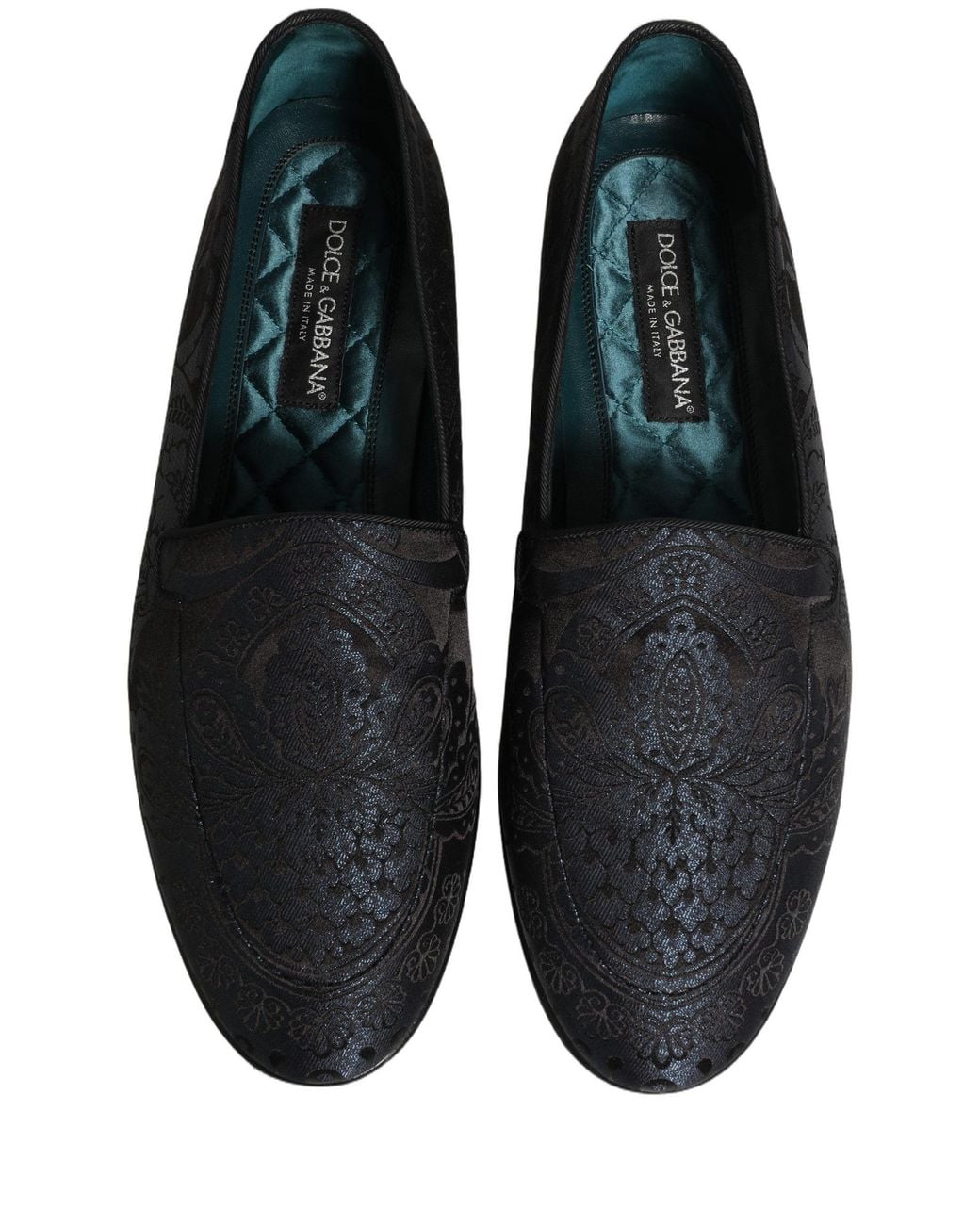 Dolce & Gabbana Green Jacquard Leather Slip On Loafers Shoes for men