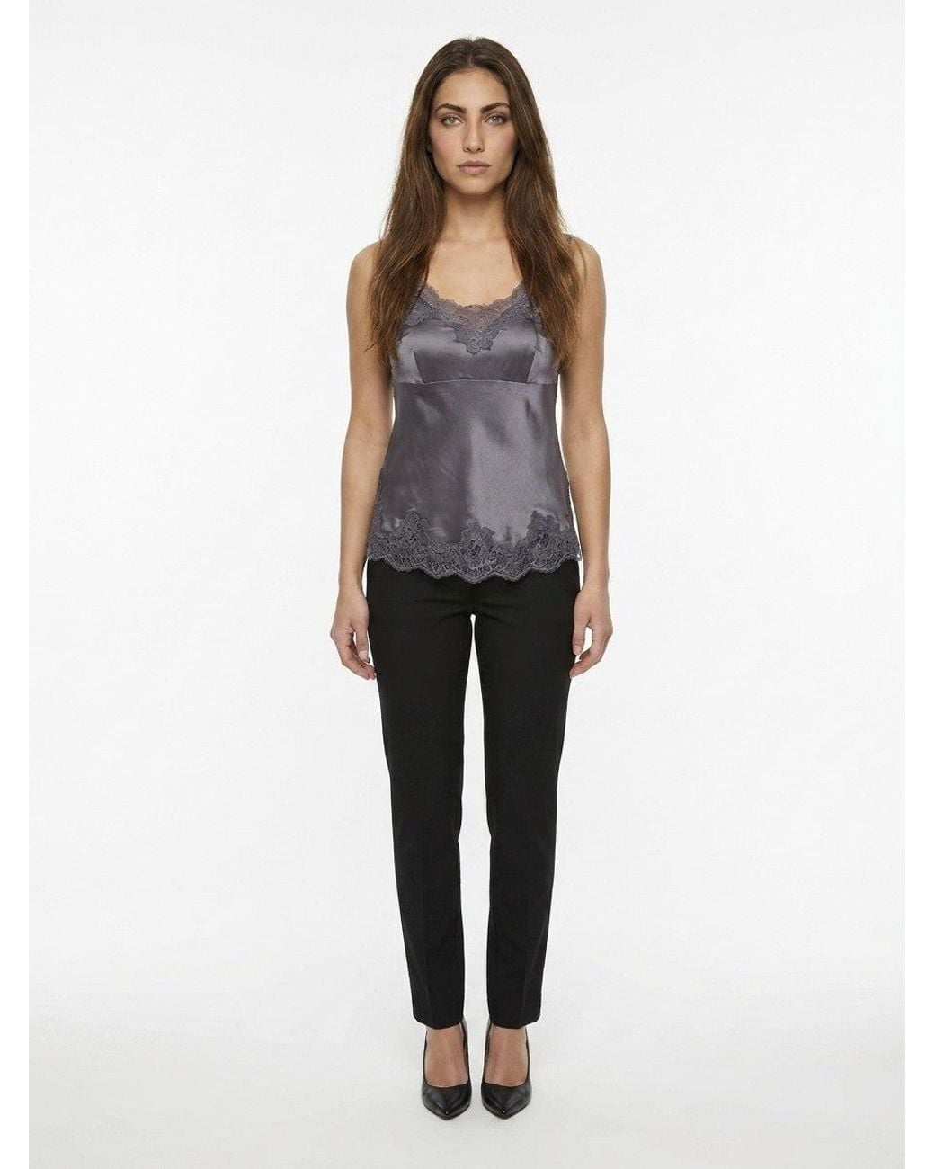 Dolce & Gabbana Gray Dolce & Gabbana Lace-Trimmed Silk Tank Top