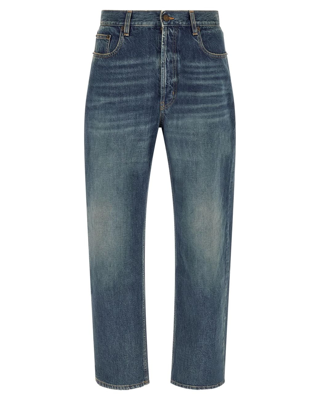 Saint Laurent Blue Cotton Straight-Leg Jeans Clothing for men