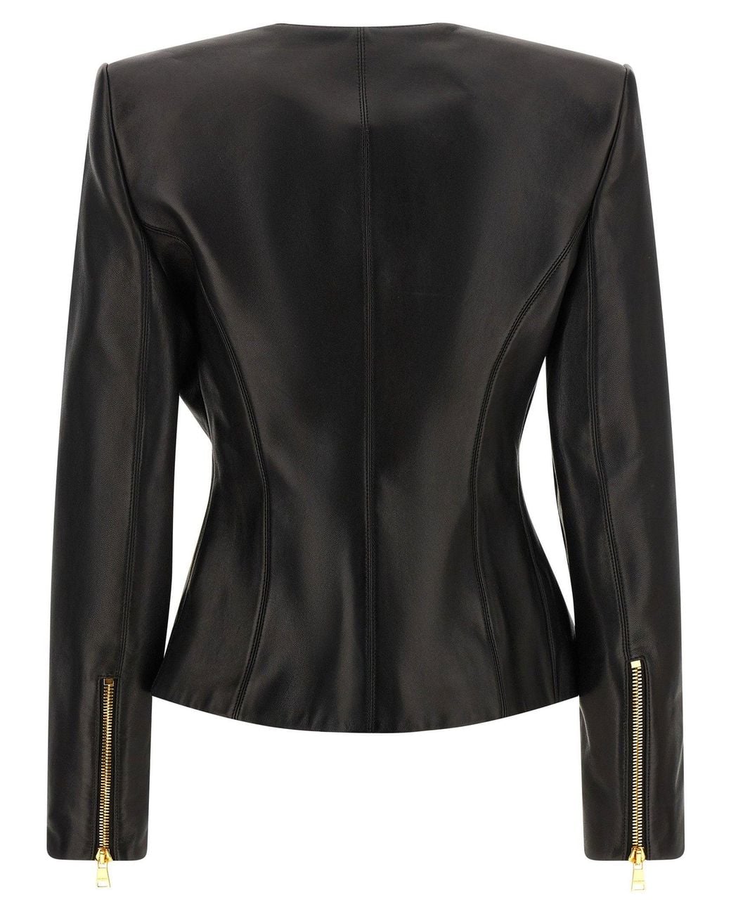 Balmain Black Zip Sculptural Lambskin Jacket