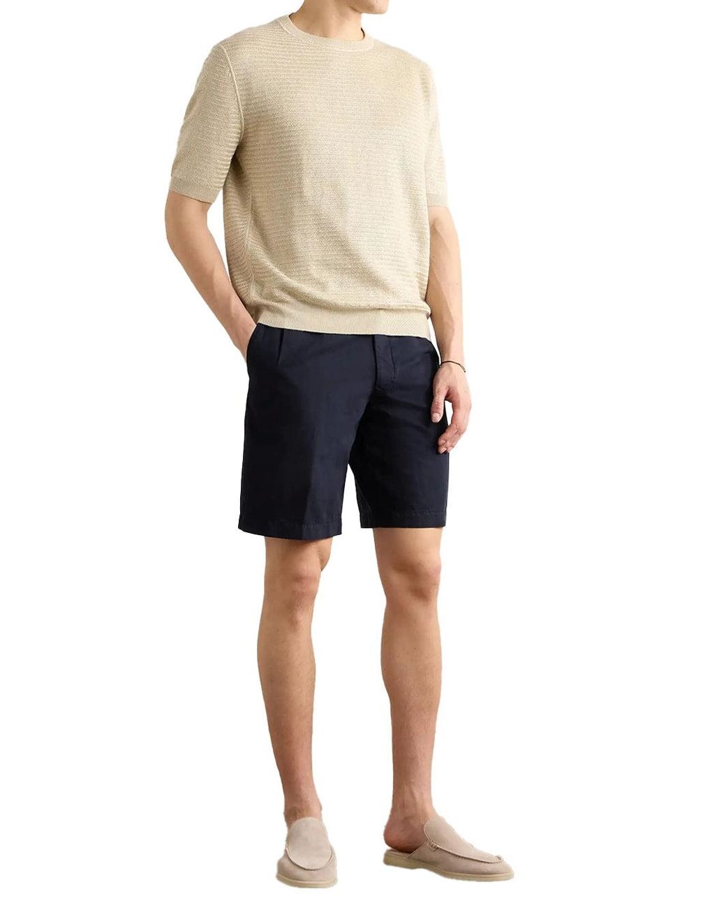 Zegna Blue Straight-Leg Pleated Shorts for men