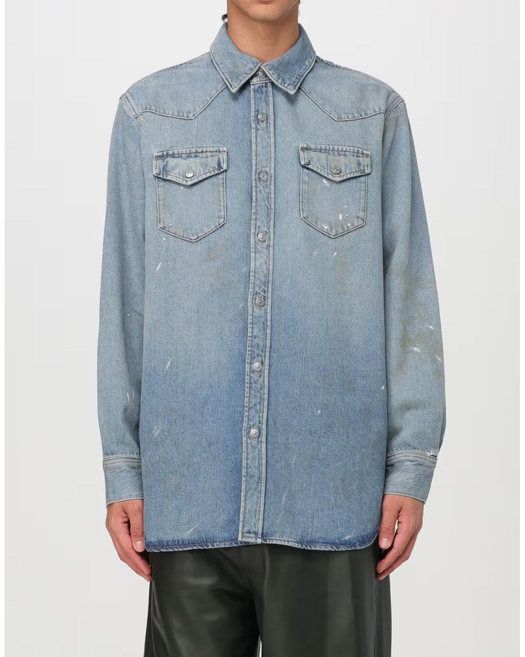 Acne Blue Karty Distressed Denim Overshirt for men