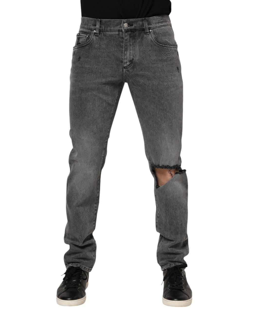Dolce & Gabbana Gray Ripped Straightleg Jeans for men