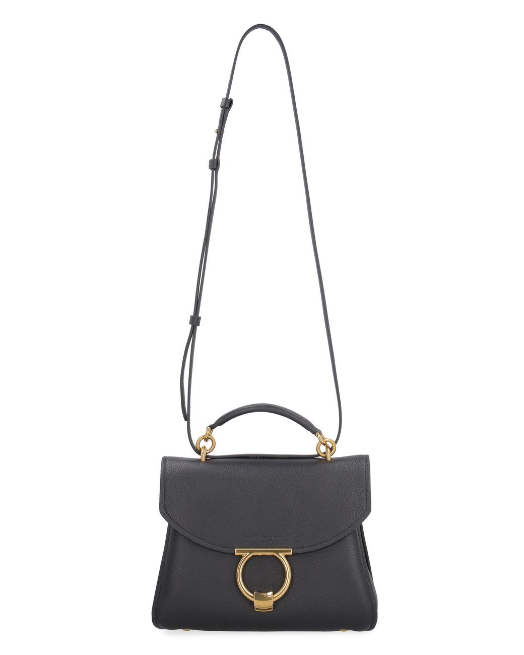 Ferragamo Black Gancini Pebbled Leather Handbag