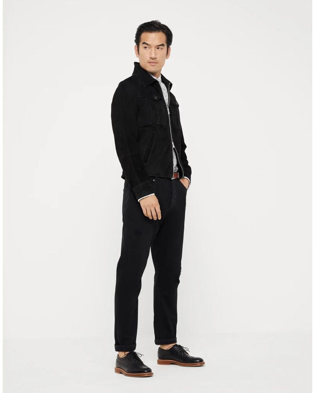 Brunello Cucinelli Black Leather Zip Jacket for men