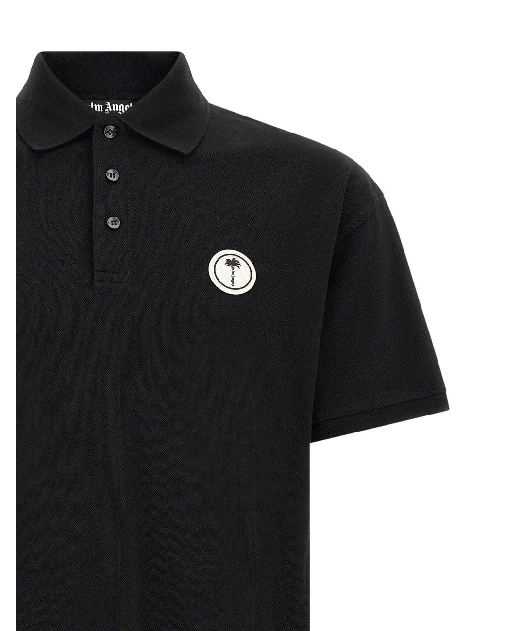 Palm Angels Black Logo-Patch Cotton Piquet Polo Shirt for men