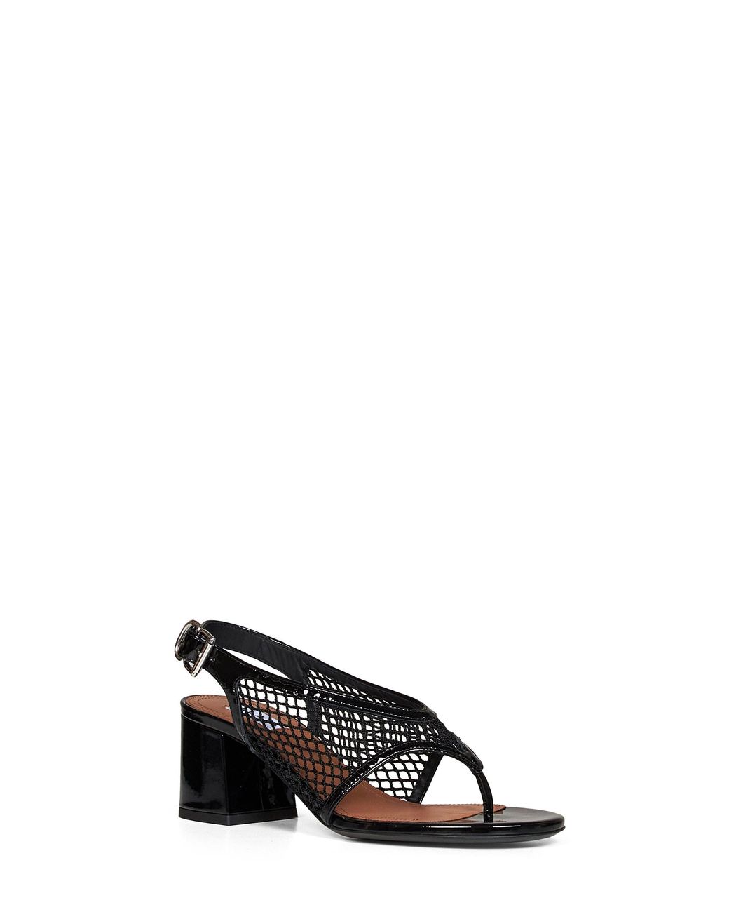 Alaïa Black Heeled Thong Sandals Fishnet & Patent