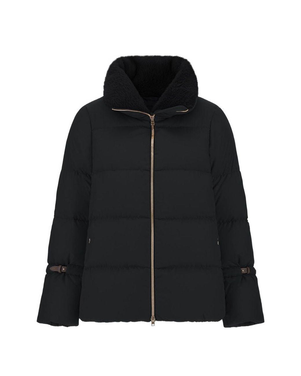 Herno Black Super-Matte Nylon Jacket With High Collar And Leather Straps