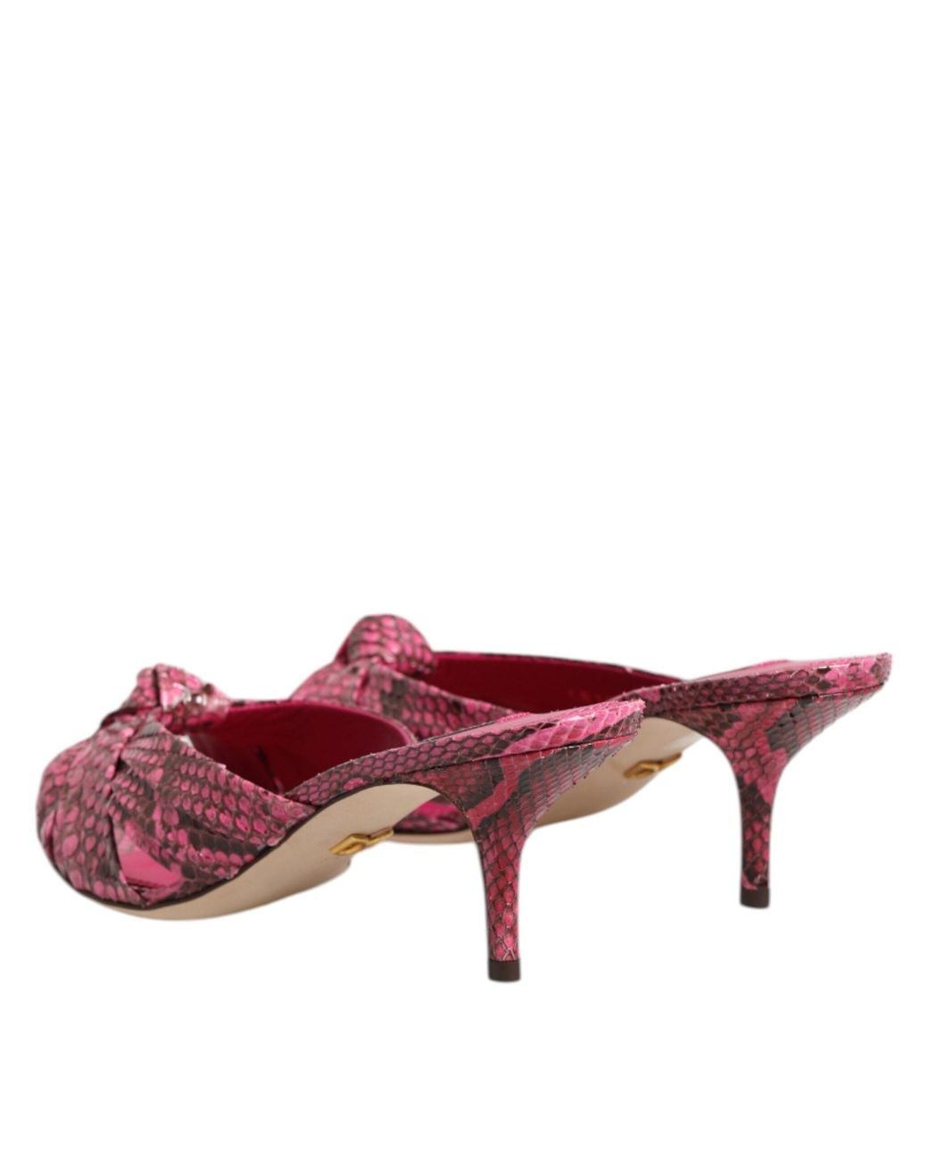 Dolce & Gabbana Pink Leather Heels Slides Sandals Shoes Python