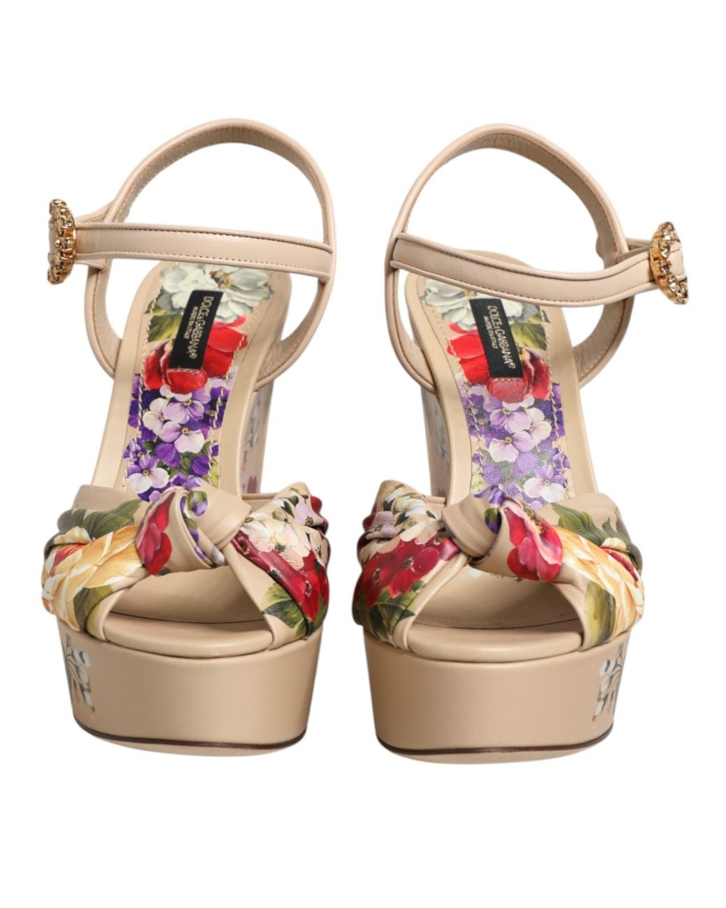 Dolce & Gabbana Natural Floral Ankle Strap Wedge Sandals Shoes 100Lf