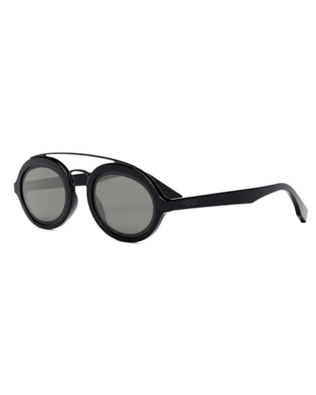 Fendi Black Sunglasses Oval Full Rim, Shiny Frame And Smoke Lens Fe40094I01A