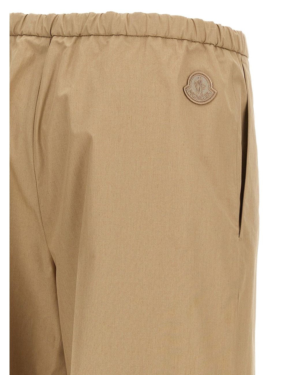 Moncler Natural Grosgrain Logo Patch Cotton Poplin Trousers