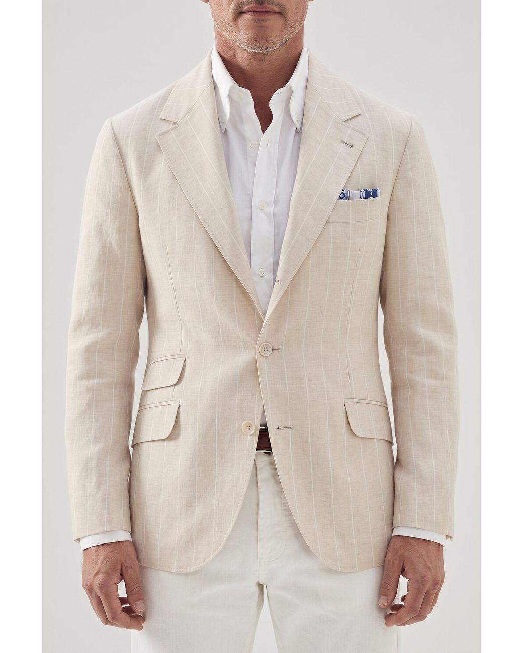 Brunello Cucinelli Natural Sand Linen Wool Tailored Blazer for men