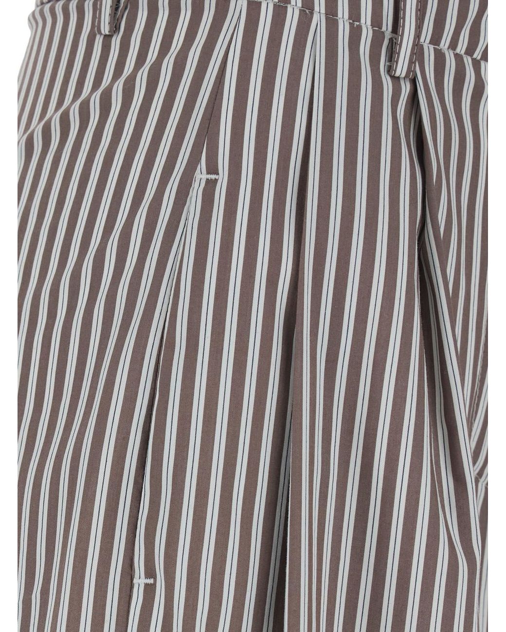Le Plain Gray Striped Pants With Pockets And High Waist Tech Fabric Trousers
