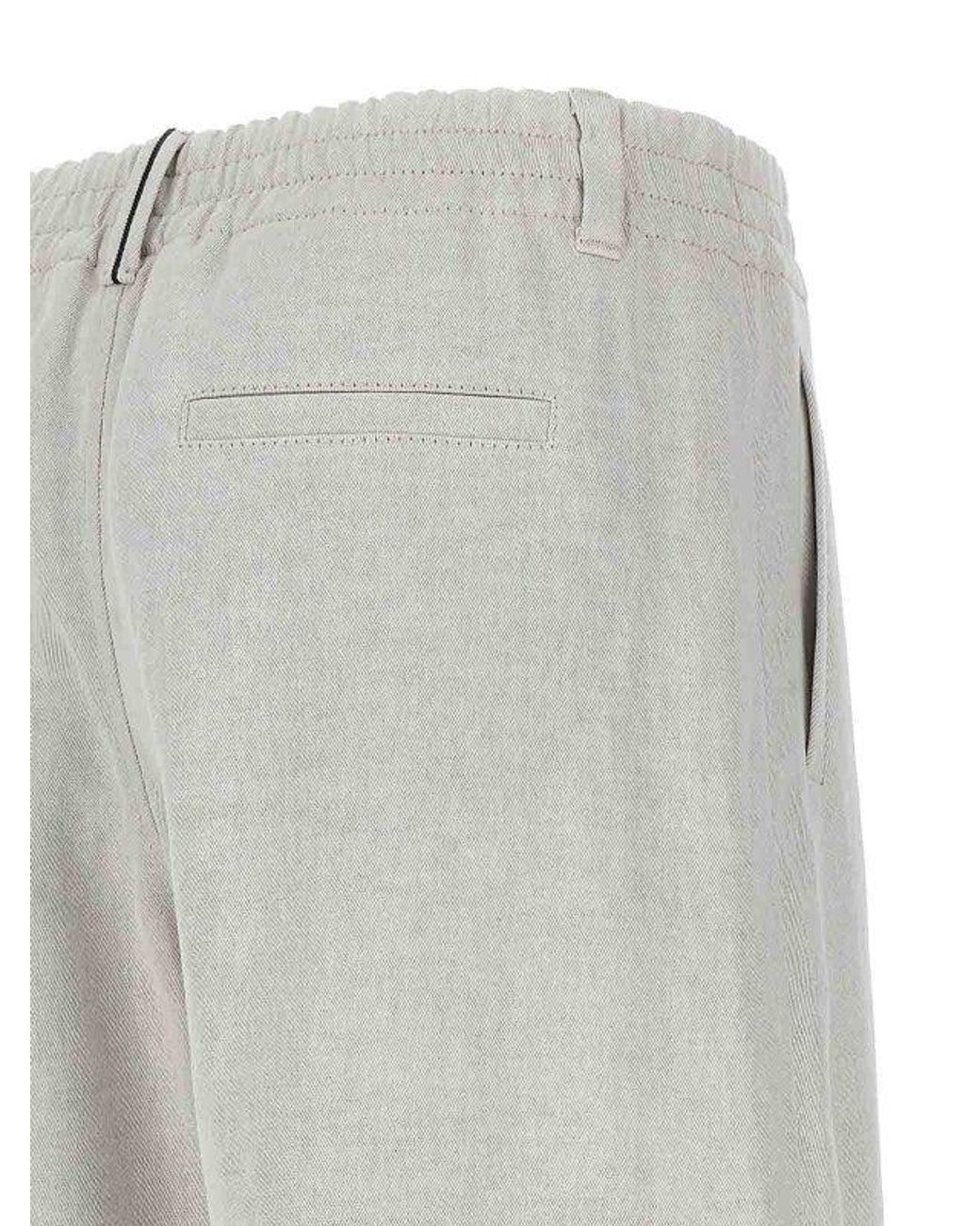 Brunello Cucinelli Gray Gesso Cotton Linen Wide Leg Trousers