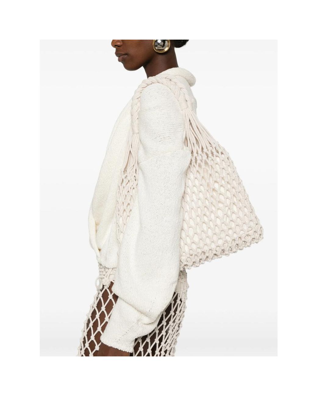 Frankie Shop White Net Tote Bag Naia Ecru Fabric