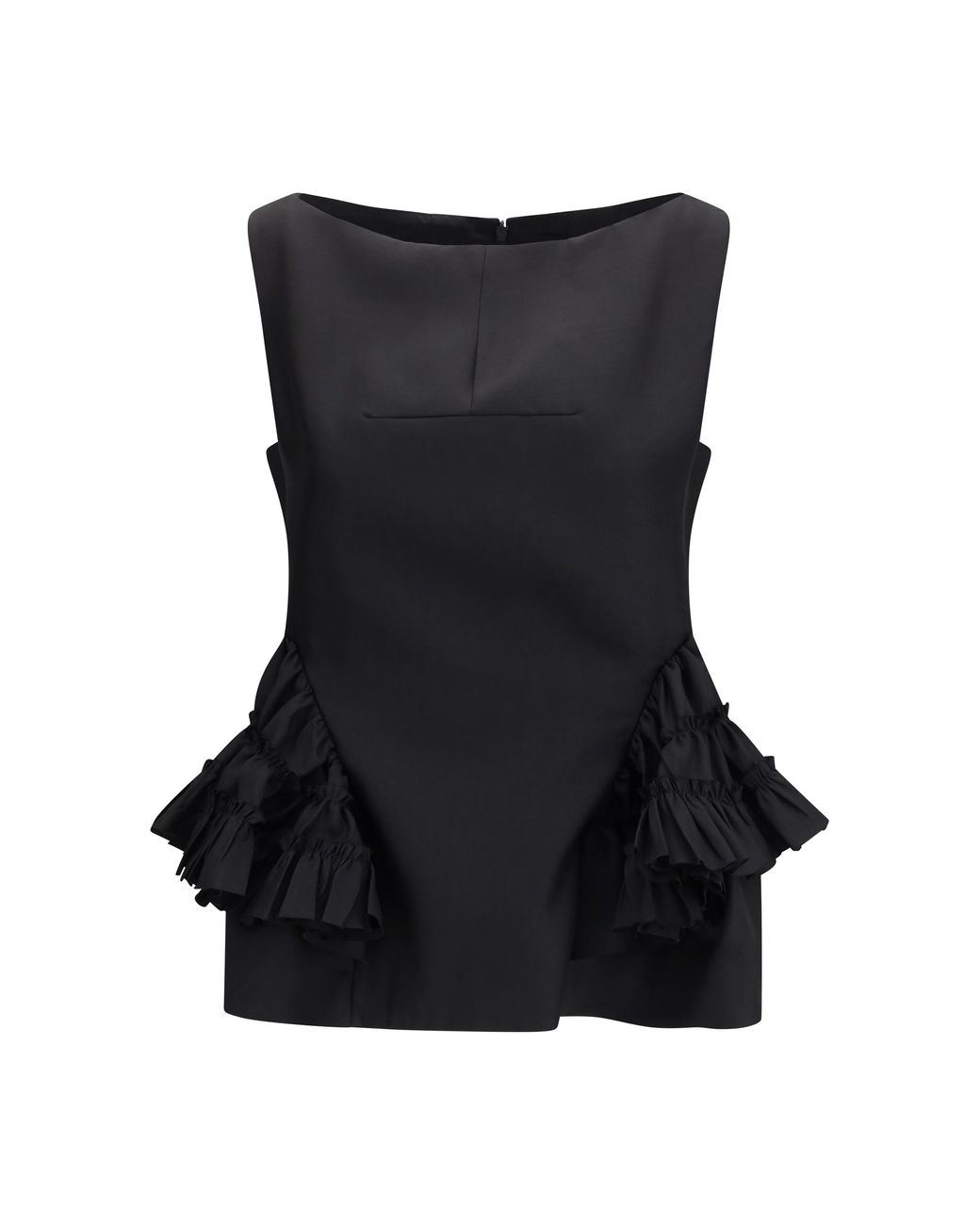 Dries Van Noten Black Peplum Top Ruffled Cotton Tops