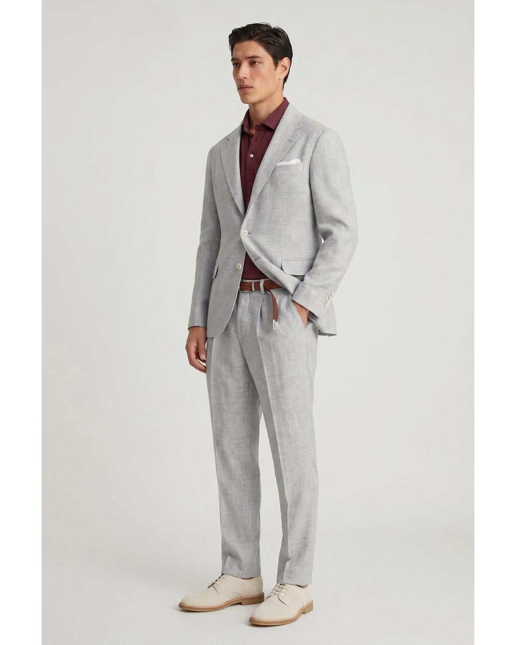 Brunello Cucinelli Gray Light Linen Wool Blazer for men