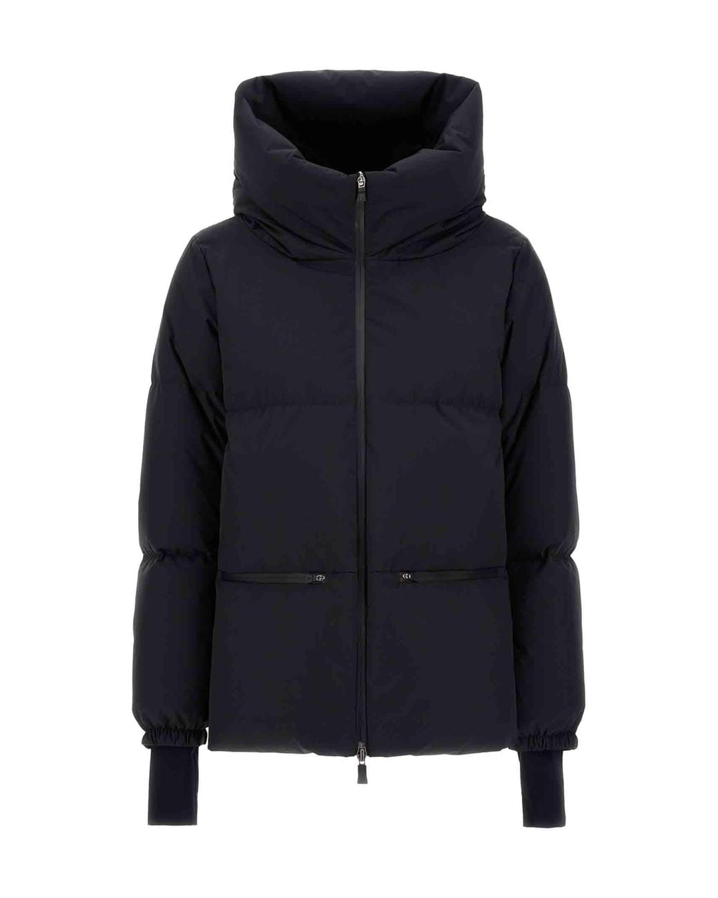 Herno Blue 2 Layer Windstopper Hooded Down Jacket With Knit Cuffs With Thumbholes