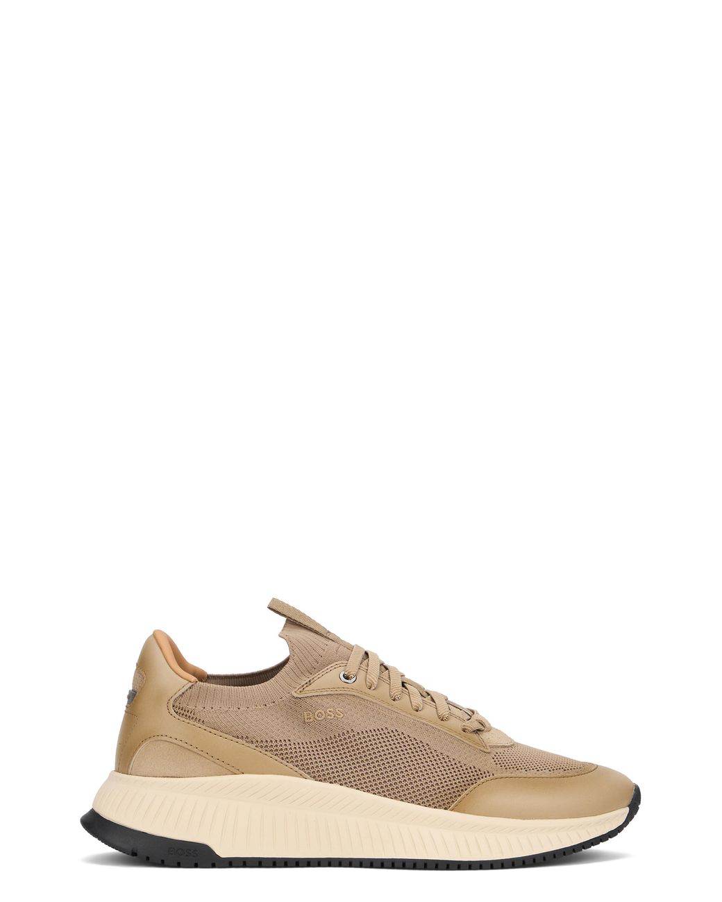 Boss Brown Sneakers Mesh Upper Cowhide Leather Trainers for men