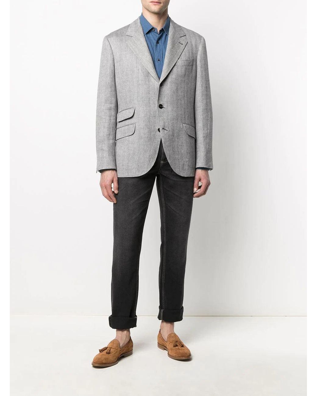 Brunello Cucinelli Gray Linen Wool Blazer for men