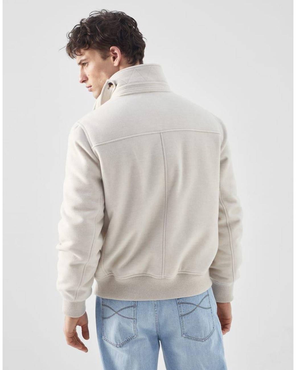 Brunello Cucinelli Blue Wool Bomber Jacket Clothing for men