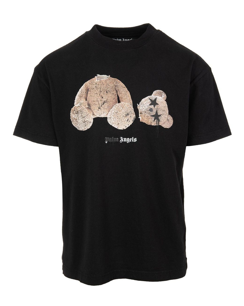 Palm Angels Man Black T shirt With Star Eyes Teddy Print for Men