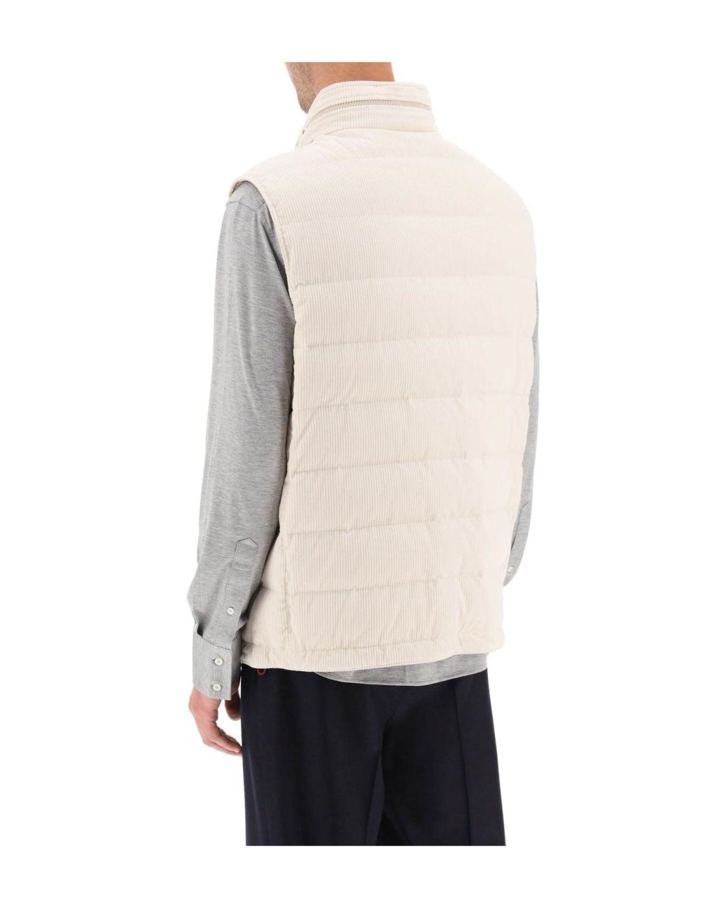 Brunello Cucinelli White Milk Quilted Sleeveless Jacket Clothing for men
