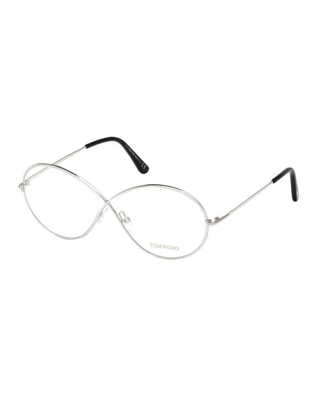 Tom Ford Metallic Eyeglasses Oval Full Rim, Shiny Rhodium Frame And Clear Demo Lenses Lens Ft5517018