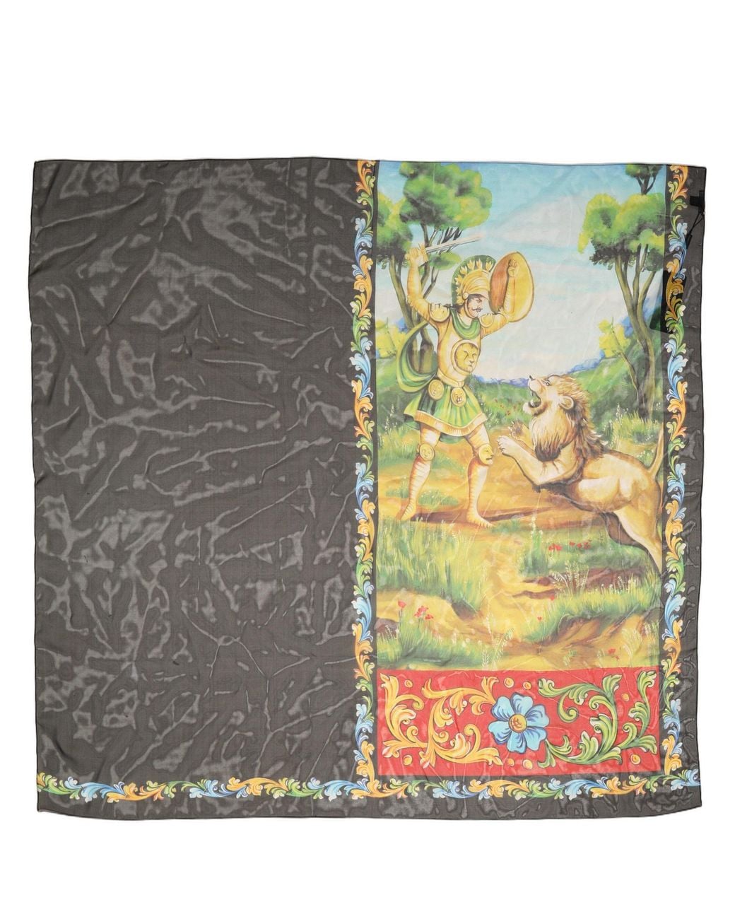 Dolce & Gabbana Gray Silk Scenery Print Foulard Scarf
