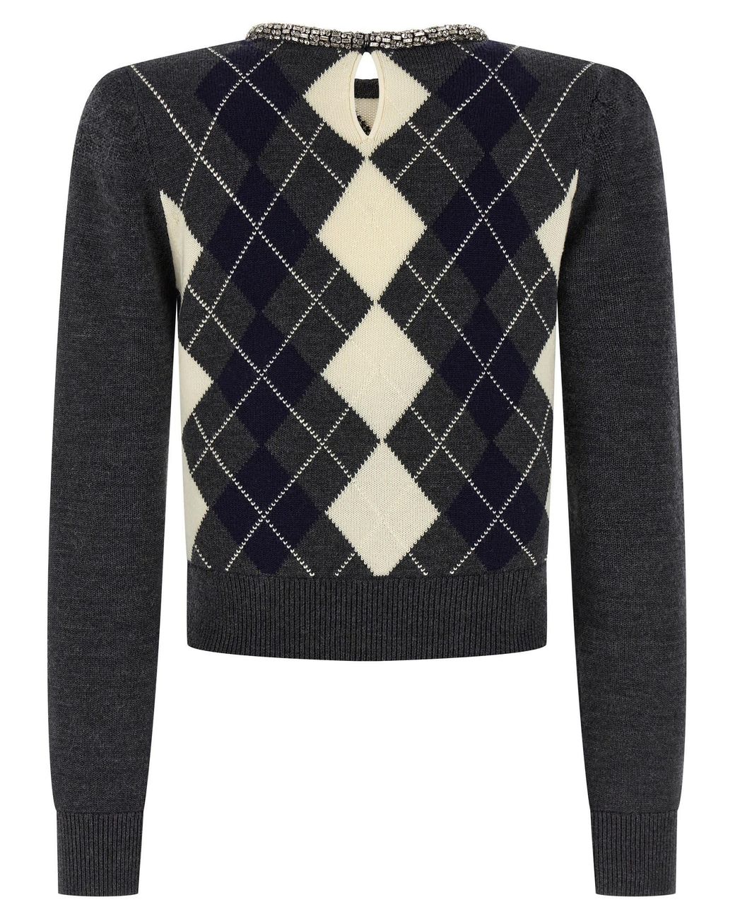 Self-Portrait Argyle Crystal Trim' Sweater in Black | Lyst