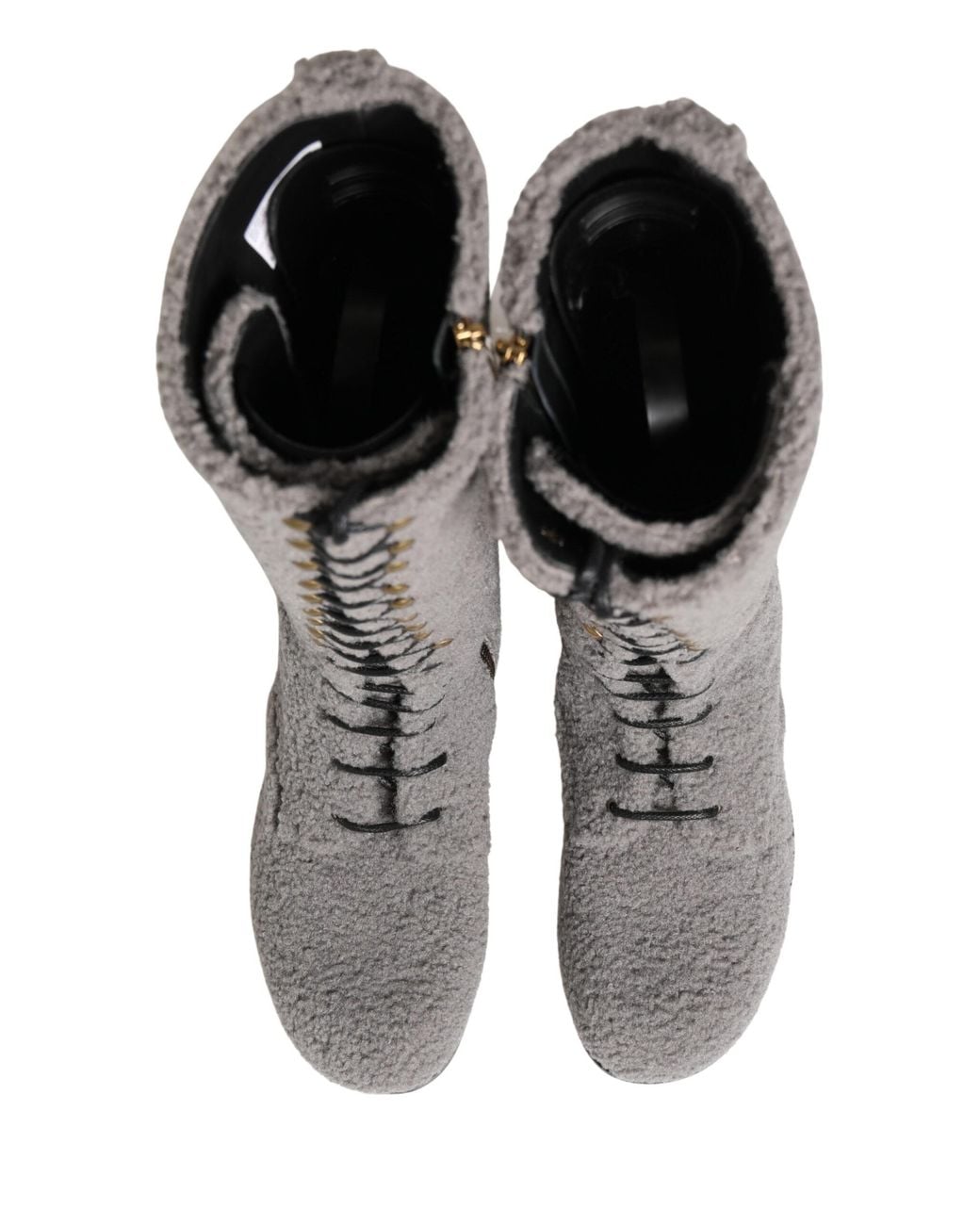 Dolce & Gabbana Gray Shearling Lace Up Knee High Boots Shoes Riccio for men