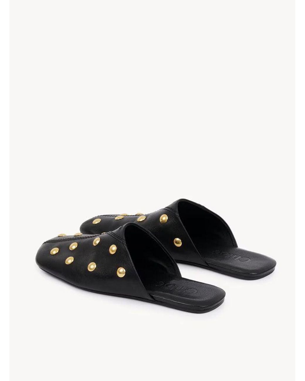 Chloé White Chloé Studded Leather Slippers