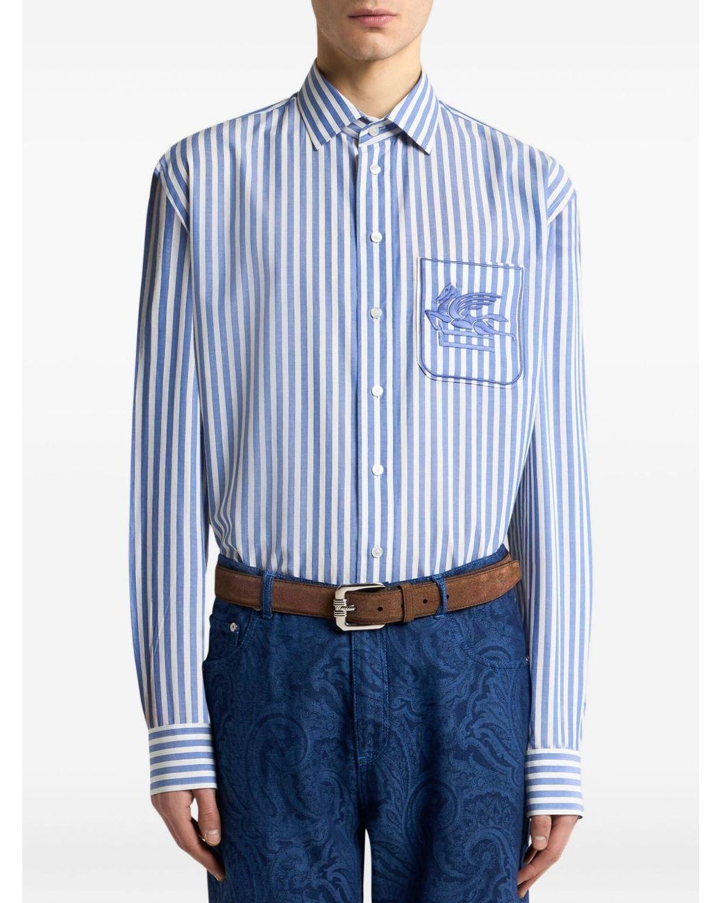 Etro Blue Button-Down Shirt Cotton for men