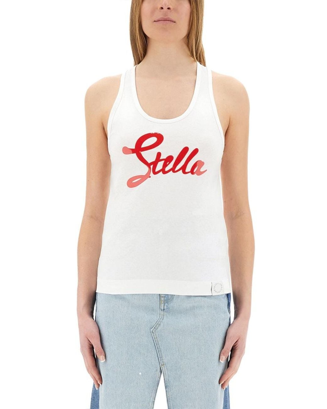 Stella McCartney White Logo-Embellished Top Cotton Tops