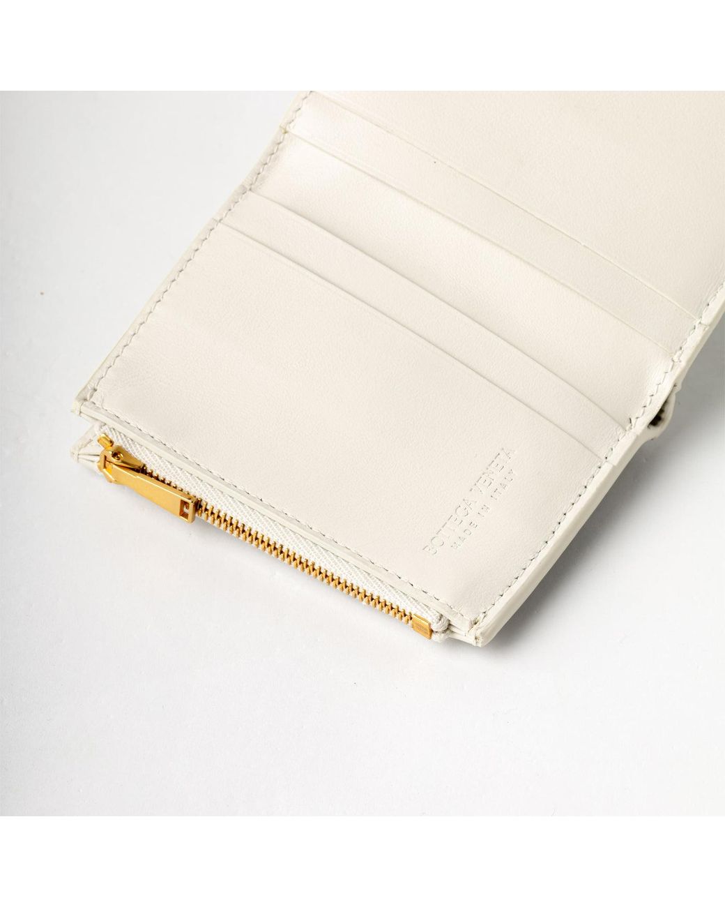 Bottega Veneta White Bottega Veneta Interlaced Leather Wallet for men