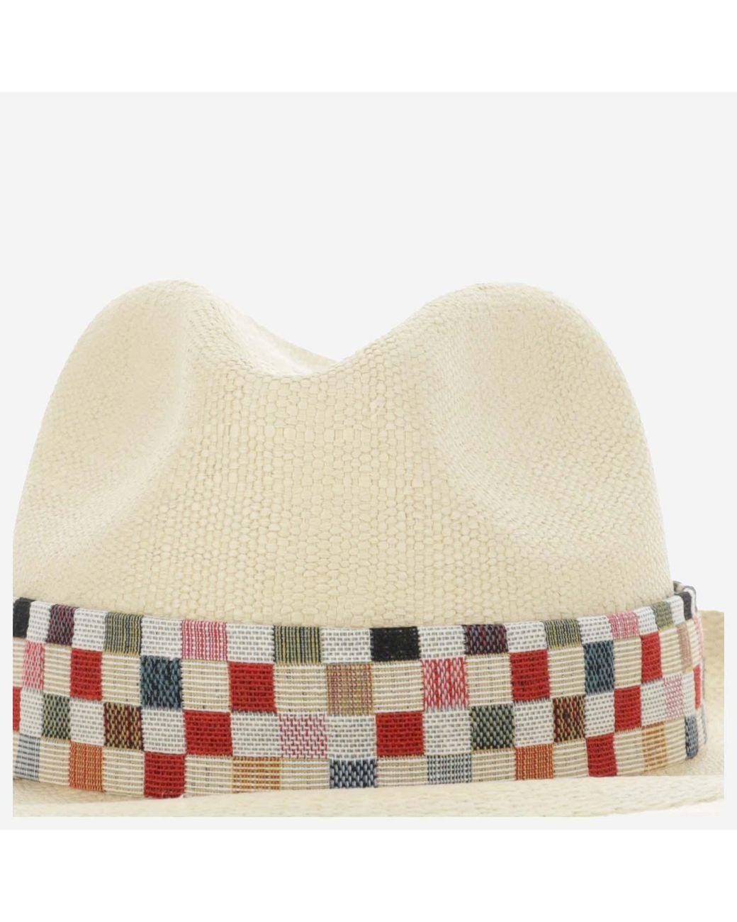 ALEXIA ALVAREZ DE TOLEDO White Panama Hat With Geometric Pattern Raffia