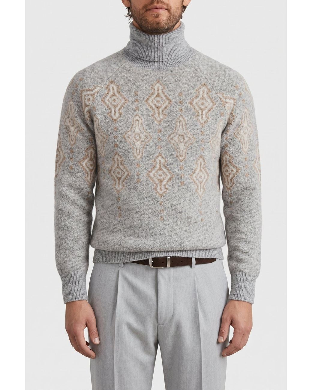 Brunello Cucinelli Gray Light Wool Turtleneck Sweater for men