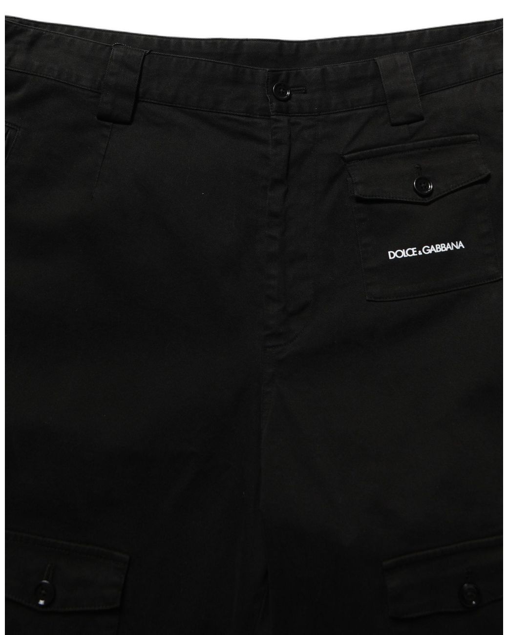 Dolce & Gabbana Black Cotton Mid Waist Men Cargo Shorts for men