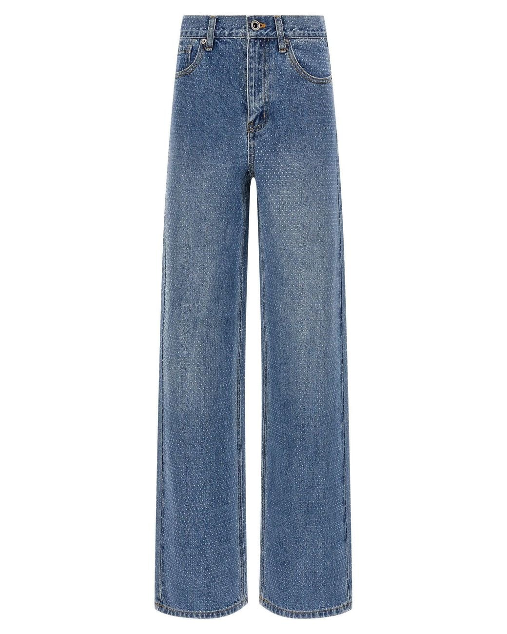 Self-Portrait Blue Rhinestone-Embellished Straight-Leg Jeans