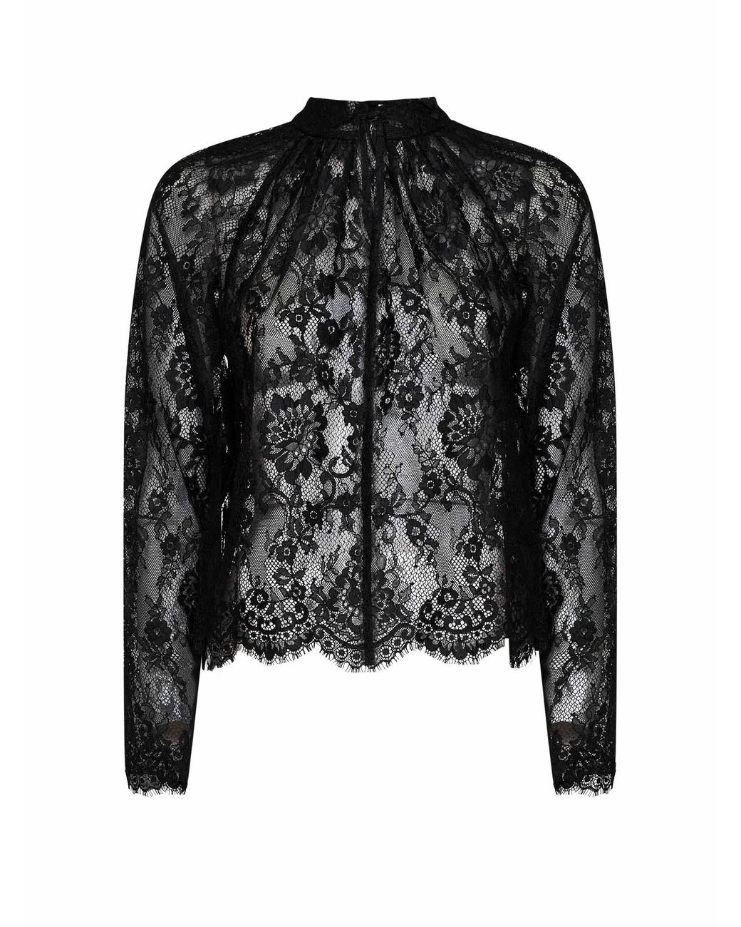 Self-Portrait Black Lace Long-Sleeved Blouse