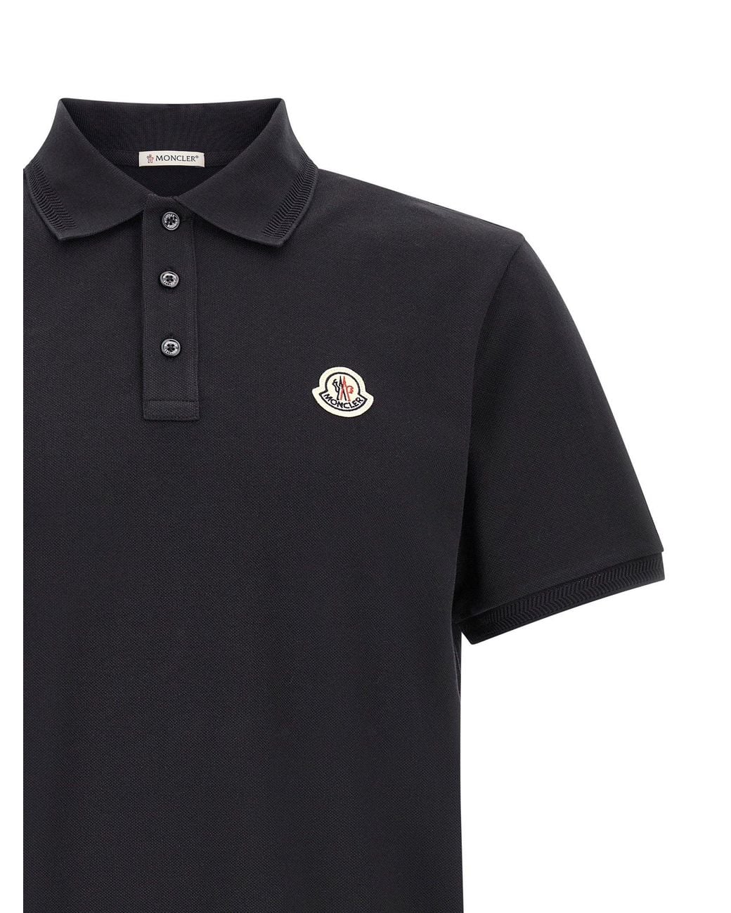 Moncler Black Logo-Patch Cotton Piquet Polo Shirt for men