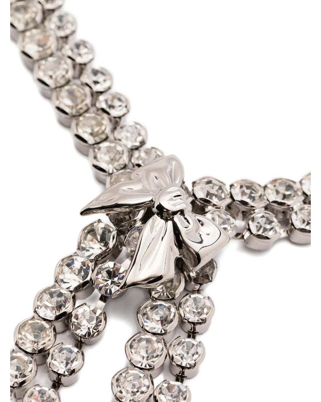 Alessandra Rich Natural Crystal-Embellished Bow Necklace