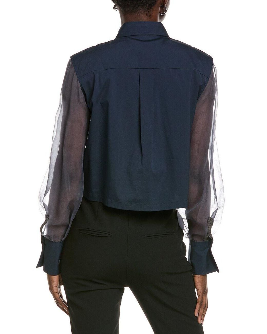 Brunello Cucinelli Blue Shirt With Sheer Sleeves