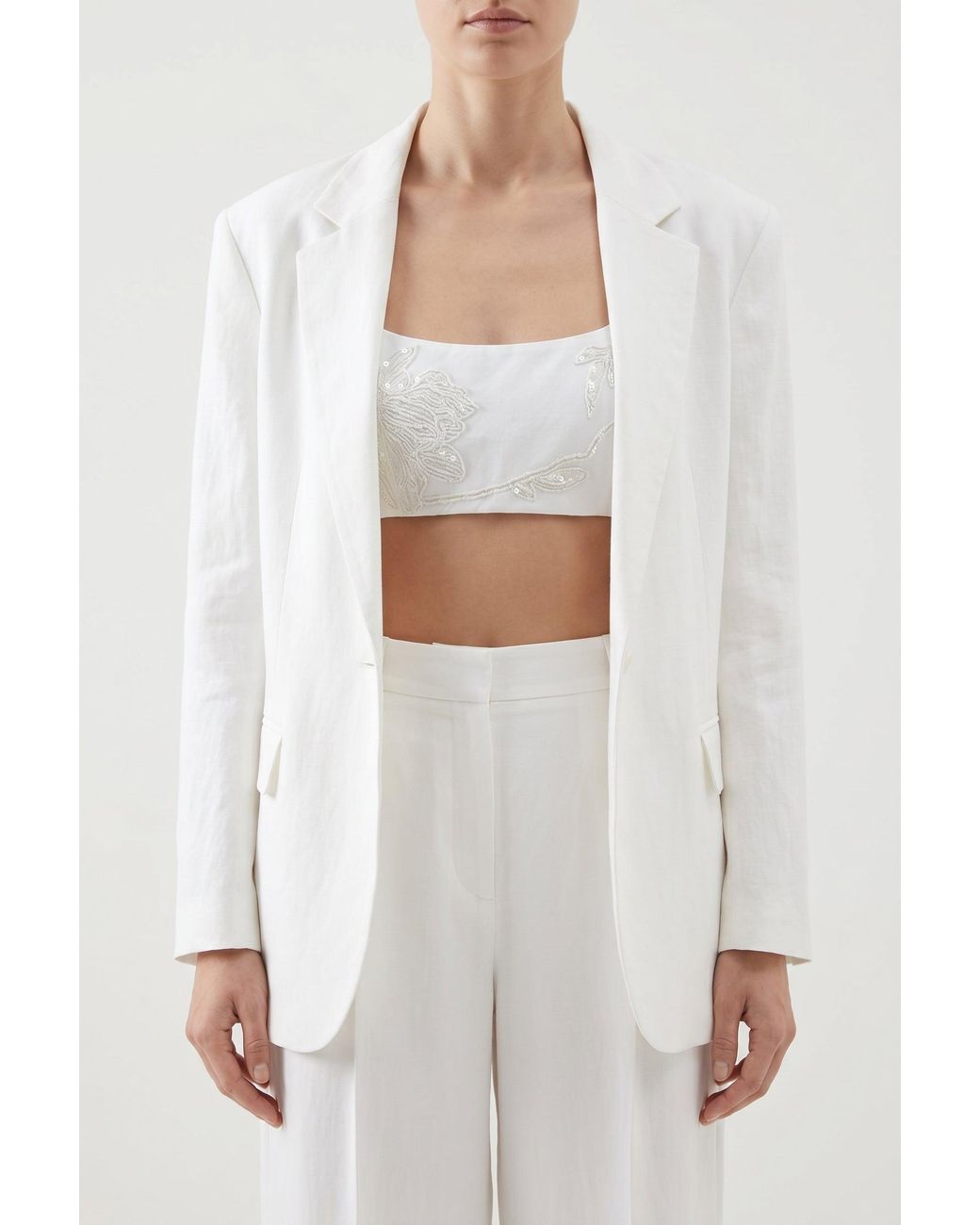 Brunello Cucinelli White Embroidered Cropped Top