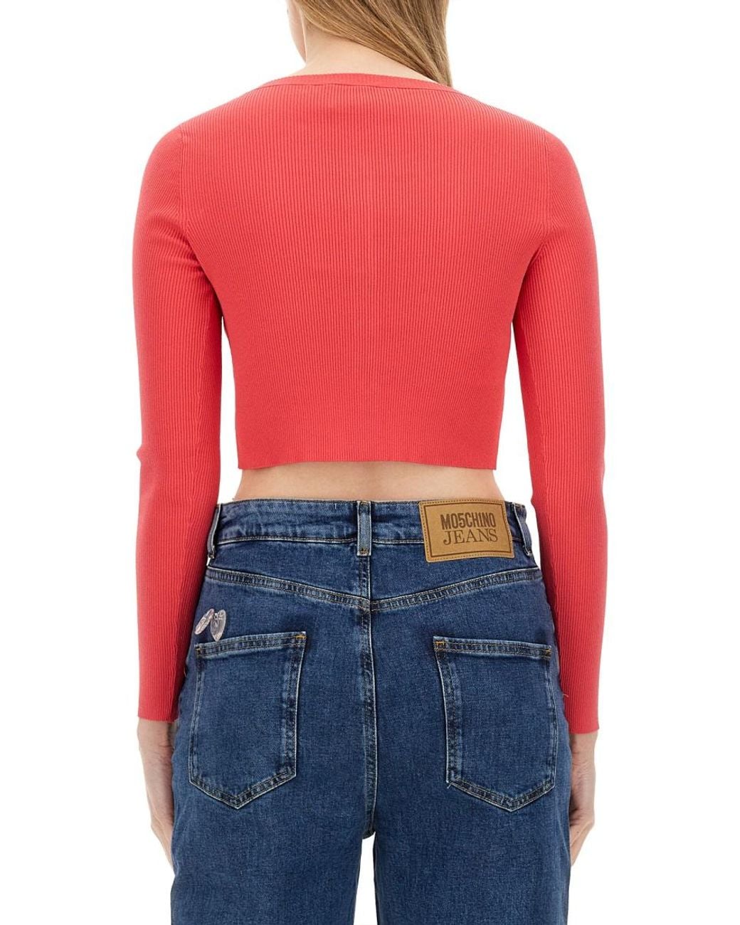 Moschino Red Cropped Cardigan Viscose Jumpers